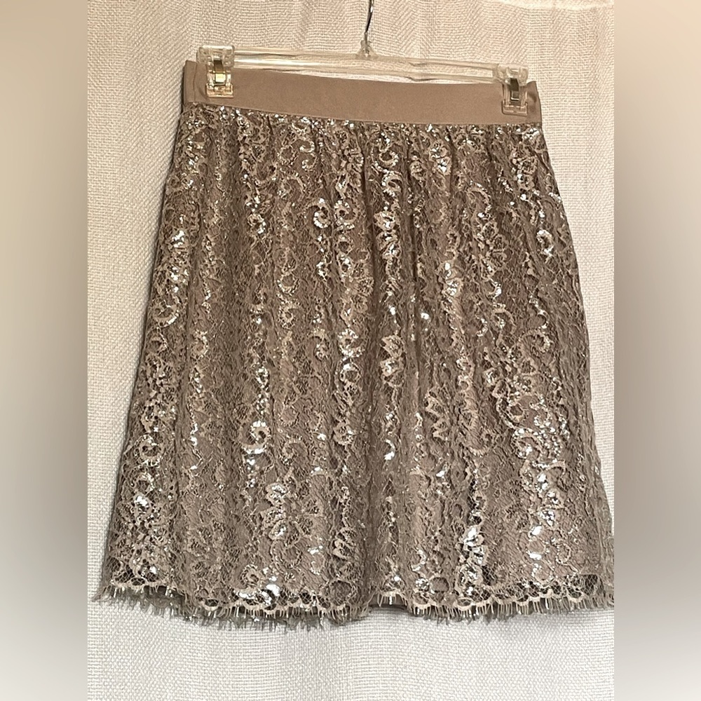 J. Crew Tan Lace Midi Skirt